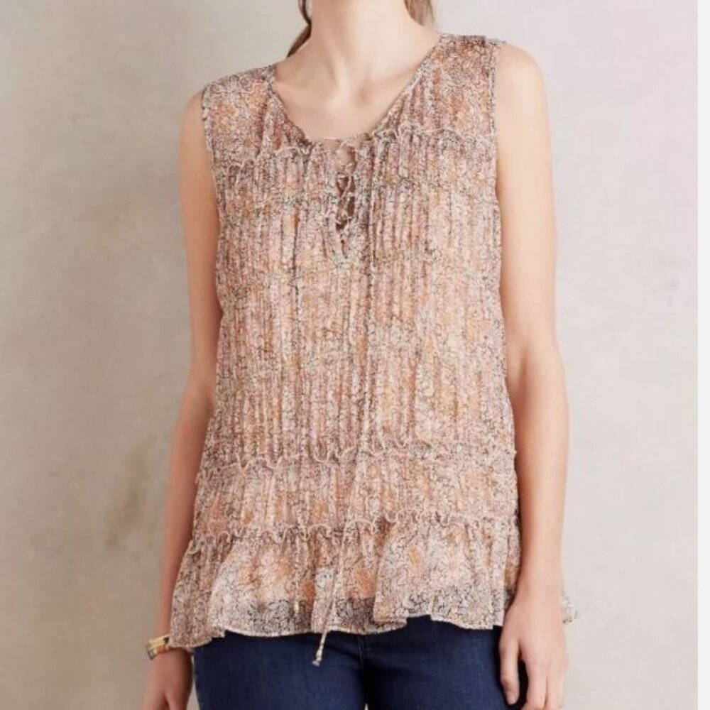 NWT $118 Anthropologie Floreat Calla Floral Lace-up Tunic Top Blouse Sz 10!